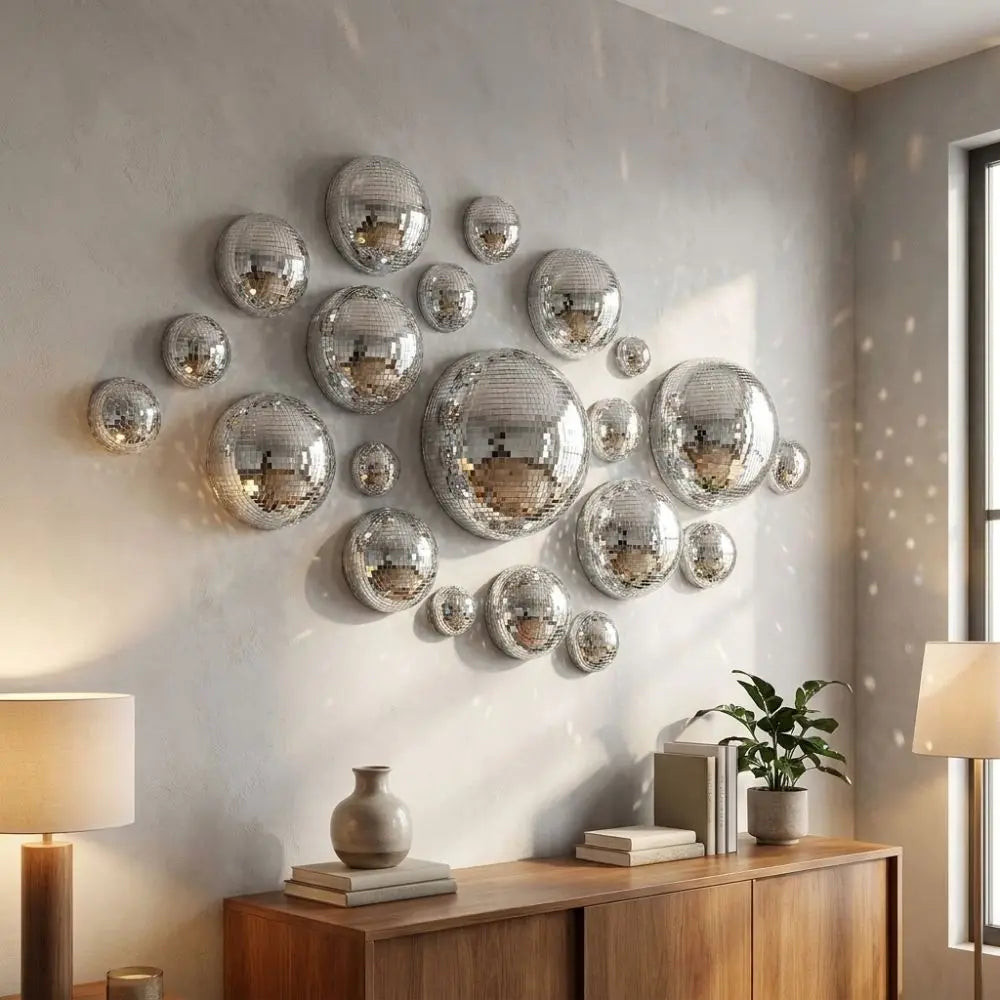 décoration murale moderne stickers disco argentés miroirs brillants adhésifs 4cm 6cm 8cm 10cm 12cm