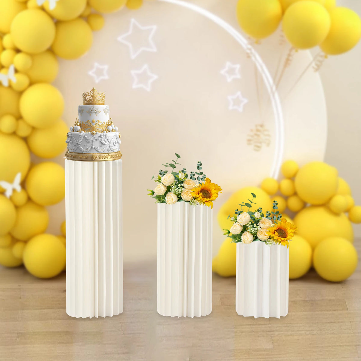 supports fleurs pliables carton blanc rayures classiques haute capacité charge fêtes mariages decoration tables