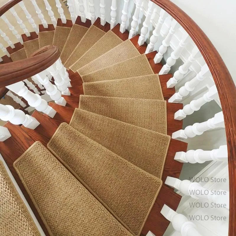 tapis d'escalier moderne antidérapant 15 pièces adhésif beige clair texture tissée polyester