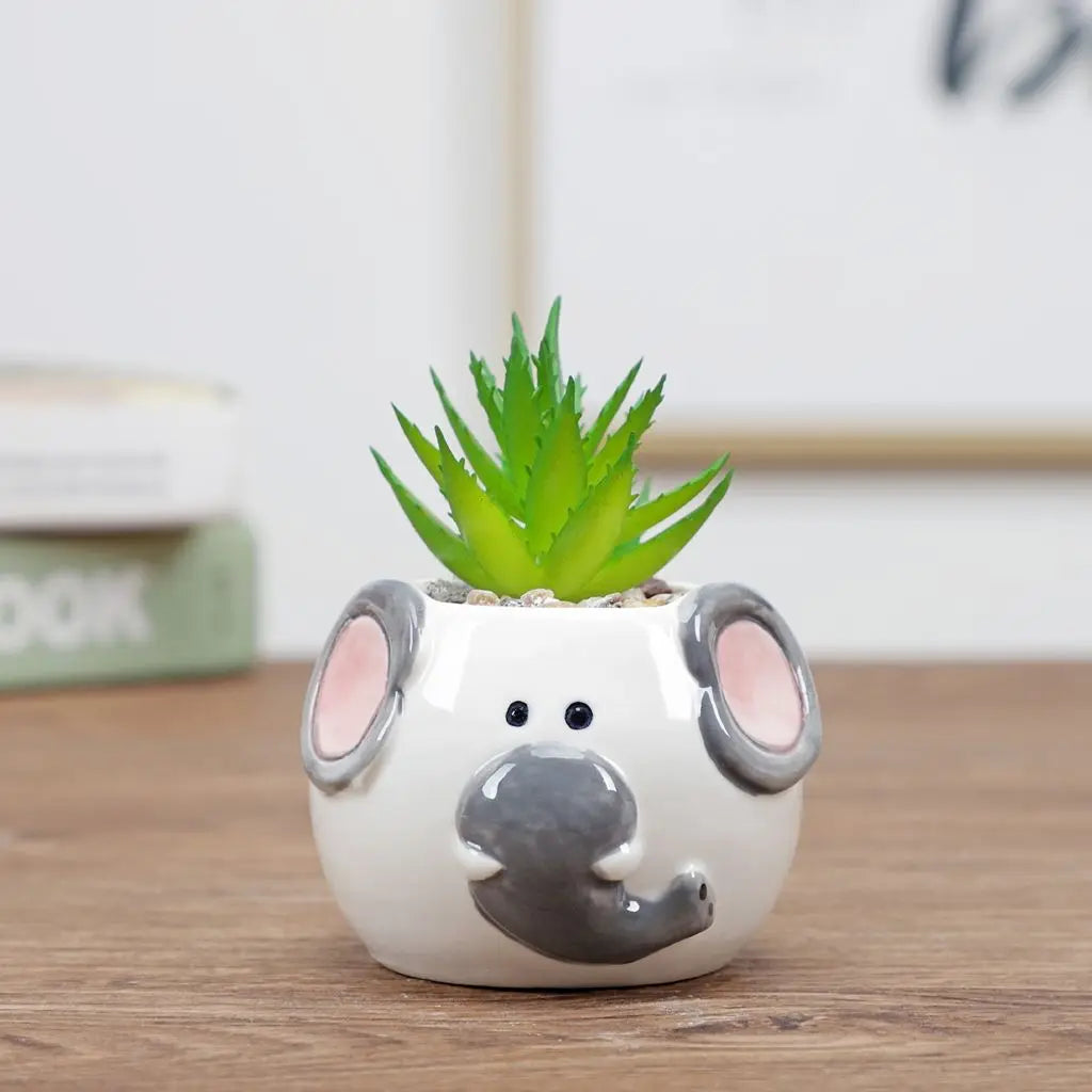 cache pot cartoon visage animé blanc rose jaune noir succulente décoration table adultes unisexe