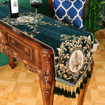 Chemin de table chenille jacquard polyester-coton à franges décoratif élégant