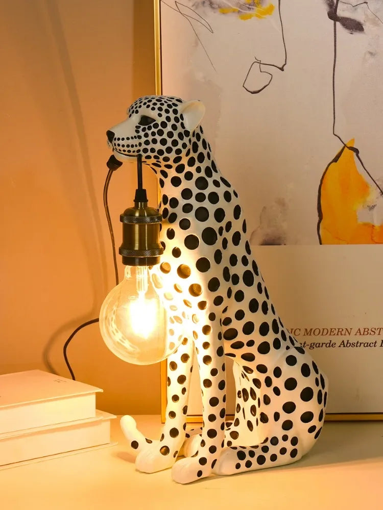 lampe table moderne résine noire blanche points animaux salon chambre enfantsDecorationHome
