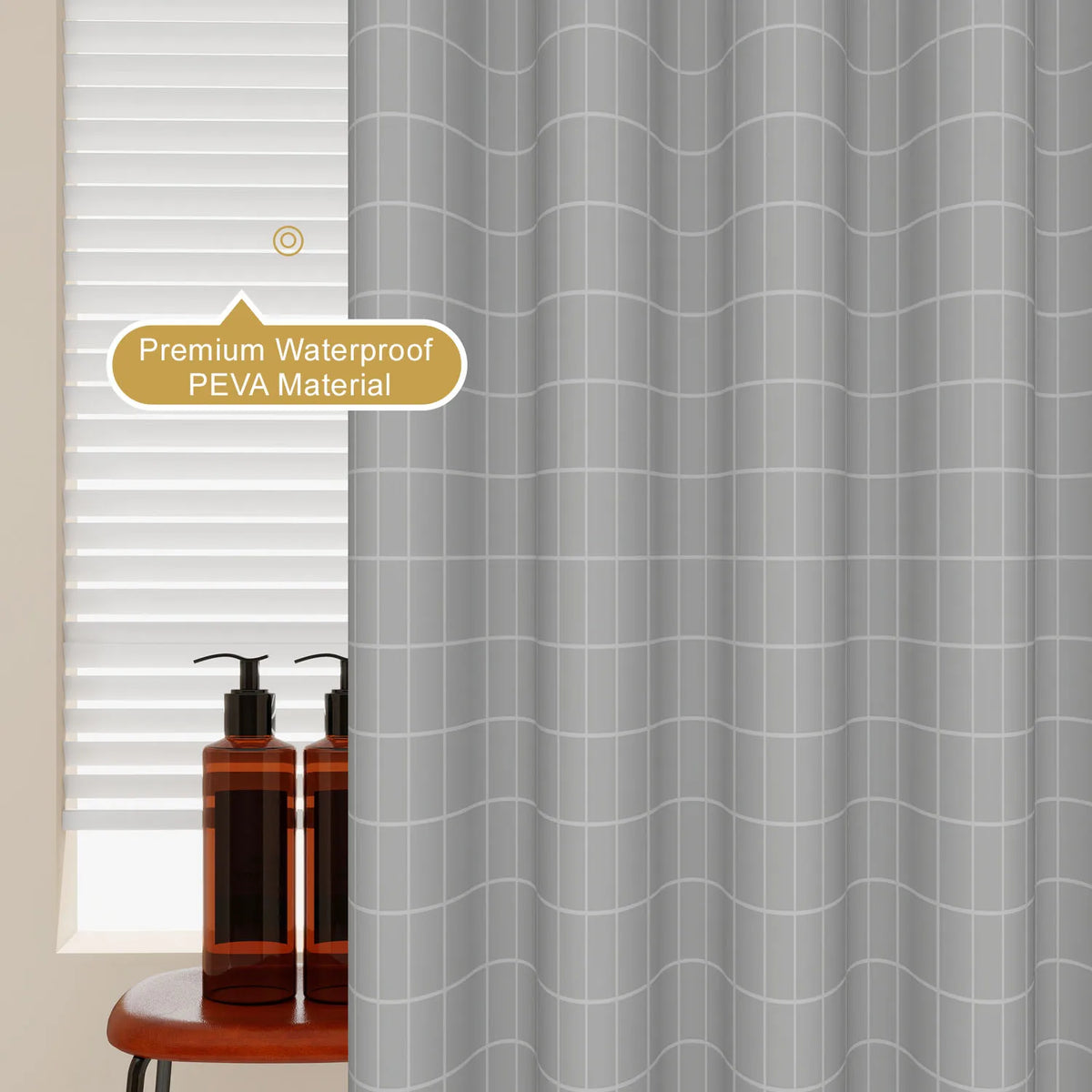 rideau douche gris carreaux blancs moderne opacité ourlet standard éva respectueux environnement
