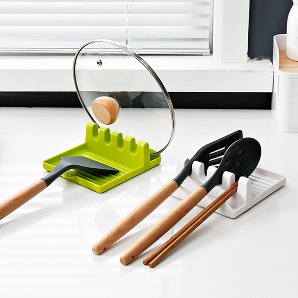 support ustensiles cuisine moderne vert clair gris blanc rainuré adhésif spatule bois couteau poisson
