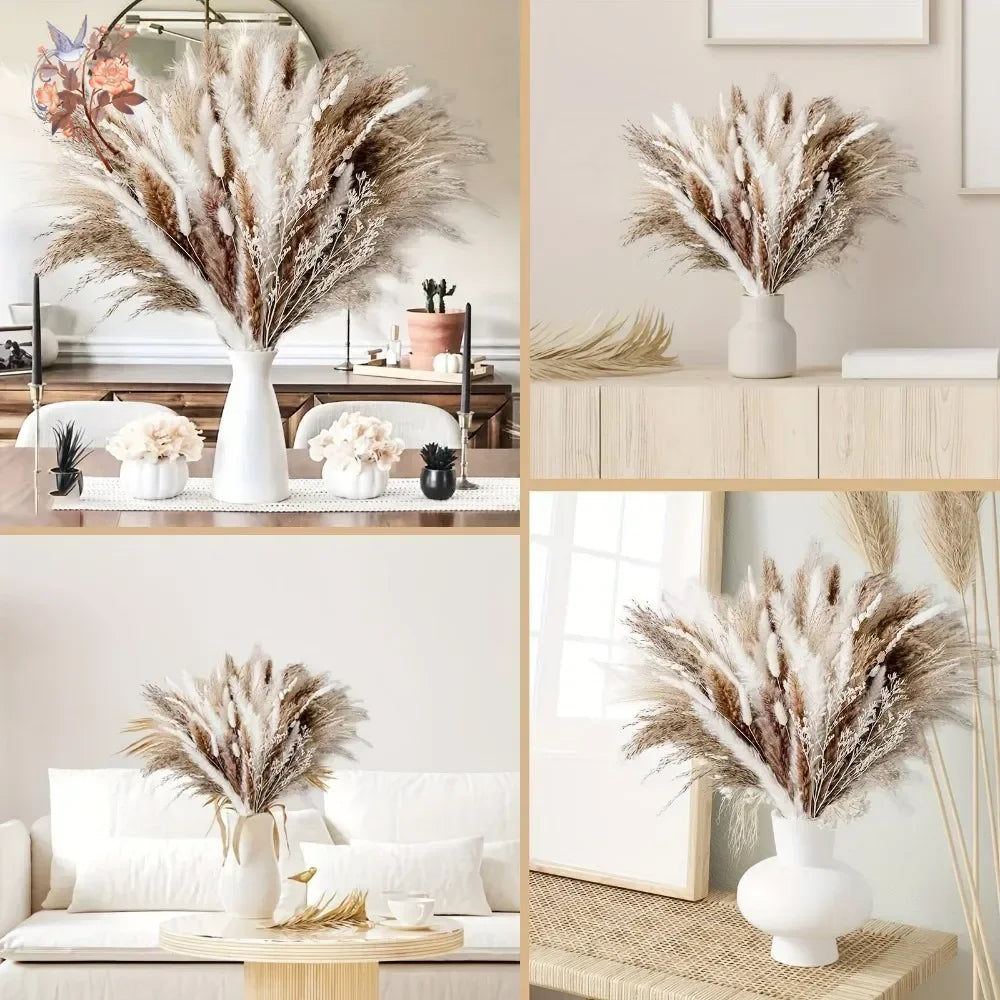 décoration boho bouquet fleurs séchées pampas naturel beige blanc vase maison anniversaire