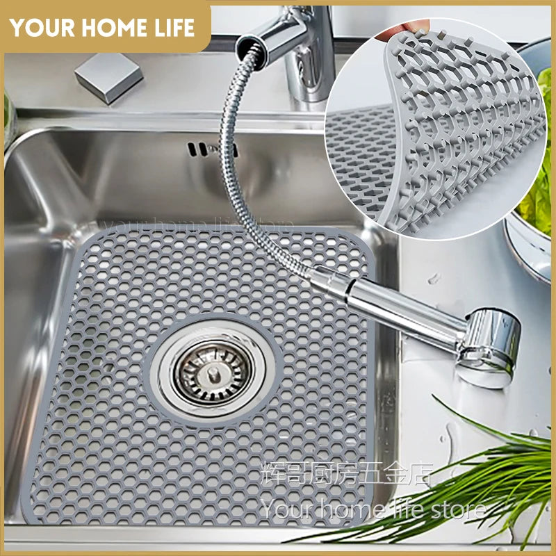 tapis évier cuisine silicone gris protecteur fond évier inox drainant résistant chaleur moderne rectangle