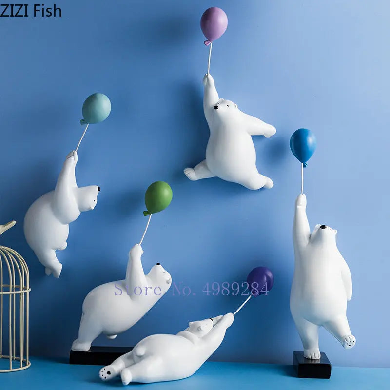 statue ours polaire résine blanche contemporaine minimaliste base plate ballons