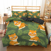housse couette motif animaux tigres feuilles tropicales taies oreillers ensemble chambre enfantDecorationJungleTropicaleIllustrationEnfant