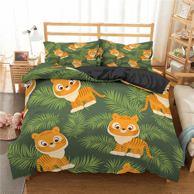Housse de couette jungle avec tigre et feuilles de palmier