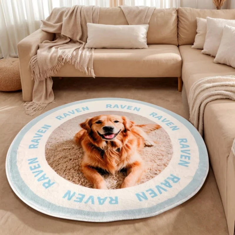 tapis rond personnalisé nom raven polyester doux moderne beige bleu clair utilisation maison prièreextérieur