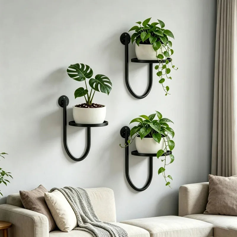 support mural plante noir moderne pot fleurs lisse durable fixations