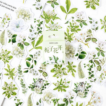 lot 46 autocollants transparents fleurs feuilles motif floral vert blanc scrapbooking diy