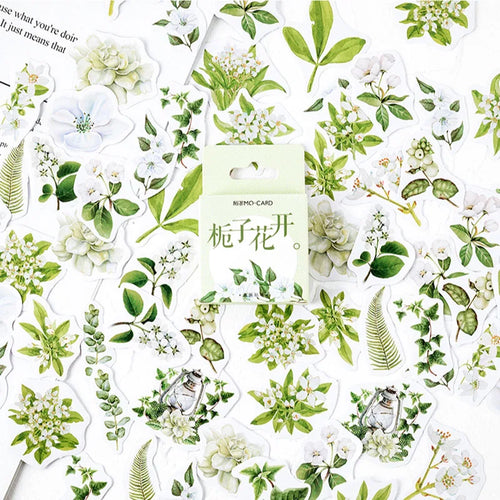 lot 46 autocollants transparents fleurs feuilles motif floral vert blanc scrapbooking diy