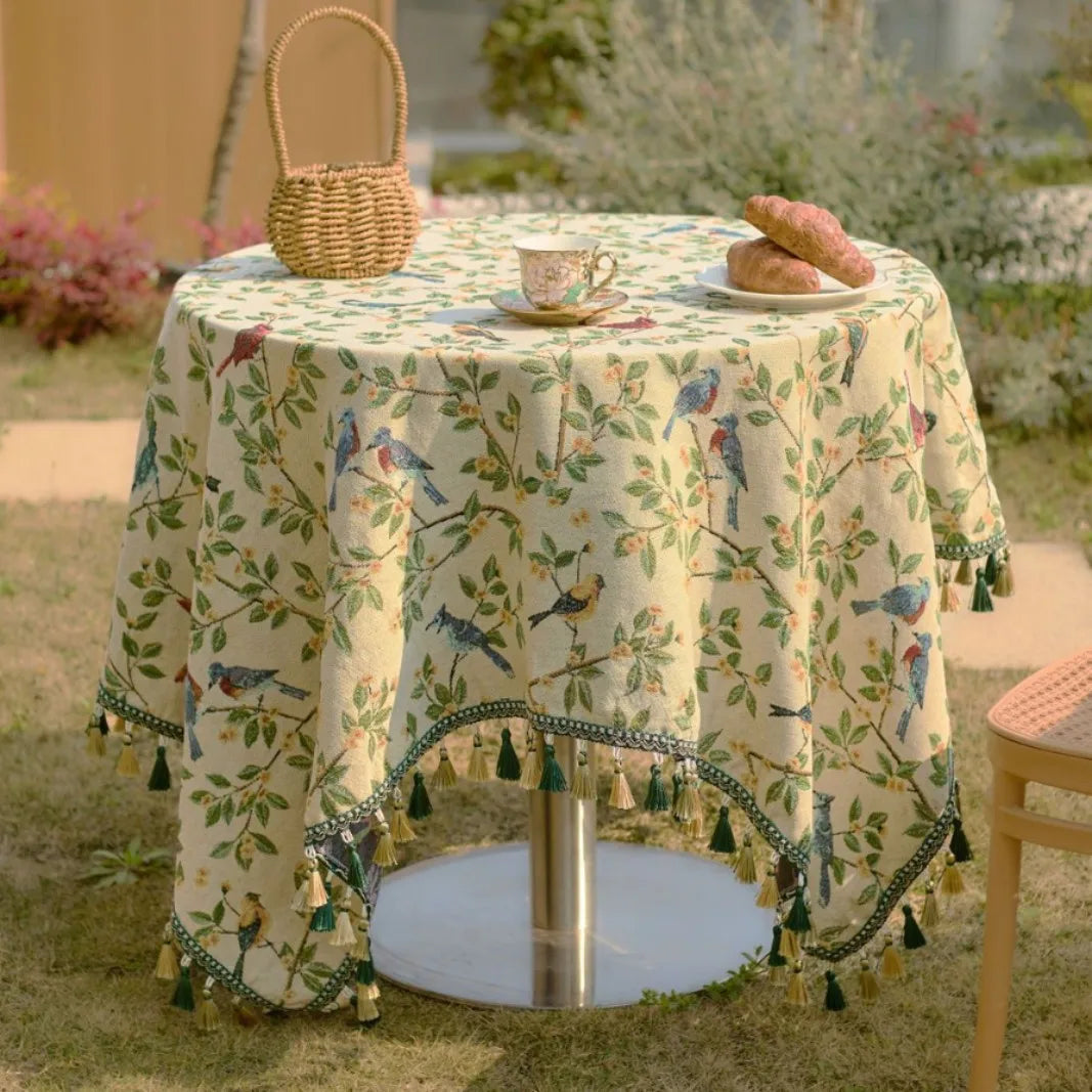 nappe rustique fleur oiseau verte printemps été automne hiver table basse camping imperméable réutilisable