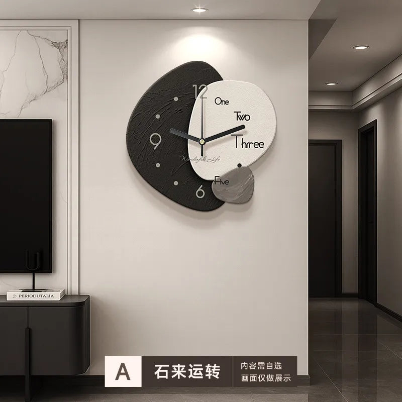 horloge murale moderne noir blanc gris géométrique texture bois opaque fixée