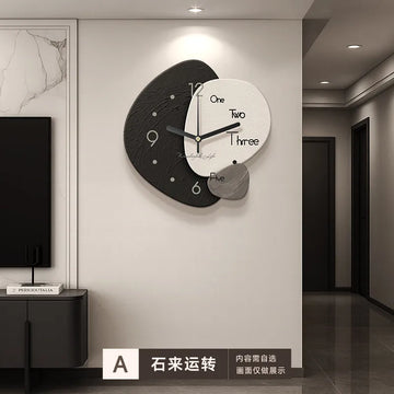 horloge murale moderne noir blanc gris géométrique texture bois opaque fixée