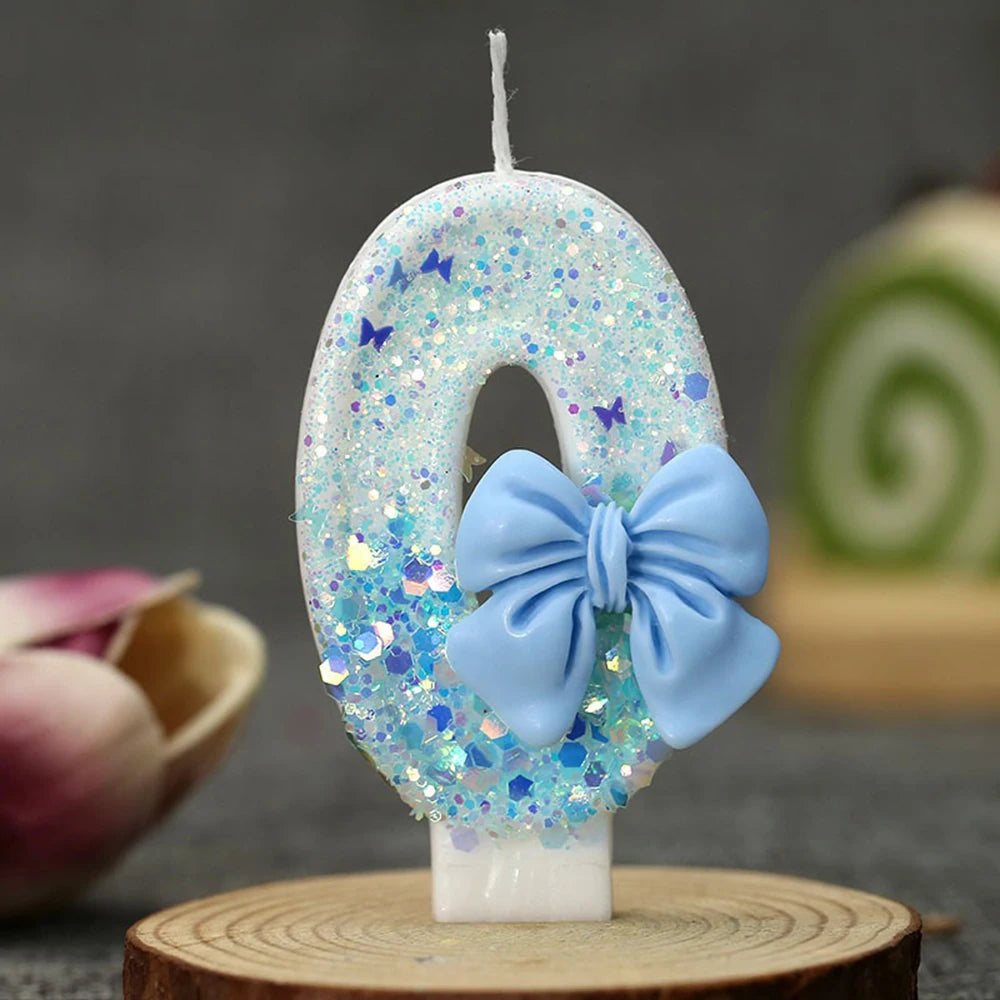 décoration anniversaire bougie chiffre paillettes argentées bleu clair festive tringle métallique simple élégante cute