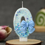 décoration anniversaire bougie chiffre paillettes argentées bleu clair festive tringle métallique simple élégante cute