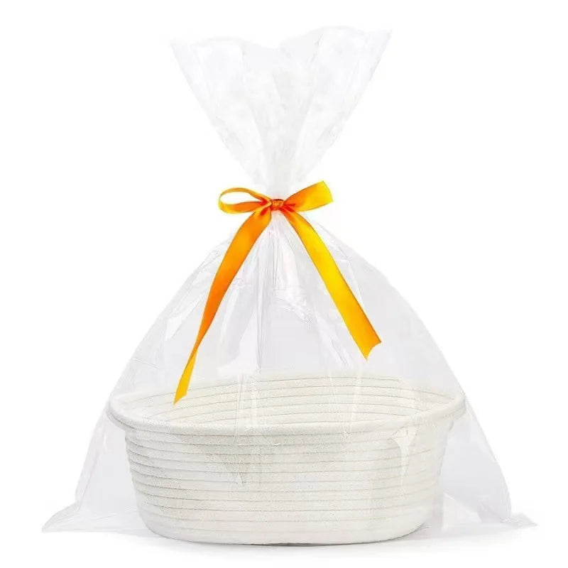 panier cadeau tissé poignées sac ruban violet rose jaune bleu moderne rustique respectueux environnement