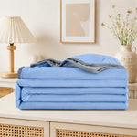 couverture d'été bleu clair polyestère douce moderne respirante usage quotidien chambre coucher lavable mécaniquement