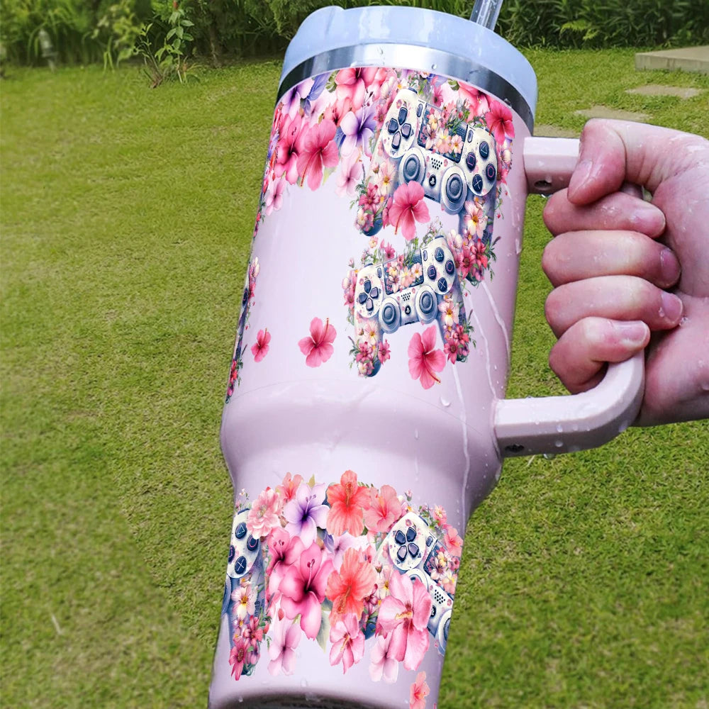 tasses décoratives autocollants fleurs colorées moderne élégant adhésif blanc rose clair