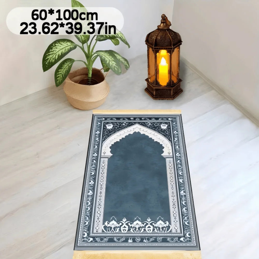 tapis doux bleu foncé motif floral géométrique polyester antidérapant voyage intérieur İslam prière