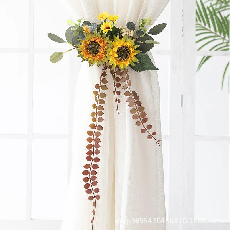 bouquet fleurs artificielles jaune vert rose blanc ruban semi transparent décoratif romantique intérieur mariage