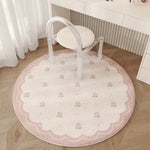 tapis rond fleurs roses moderne doux salon chambre sol intérieur polyester bordure dentelée joyeux