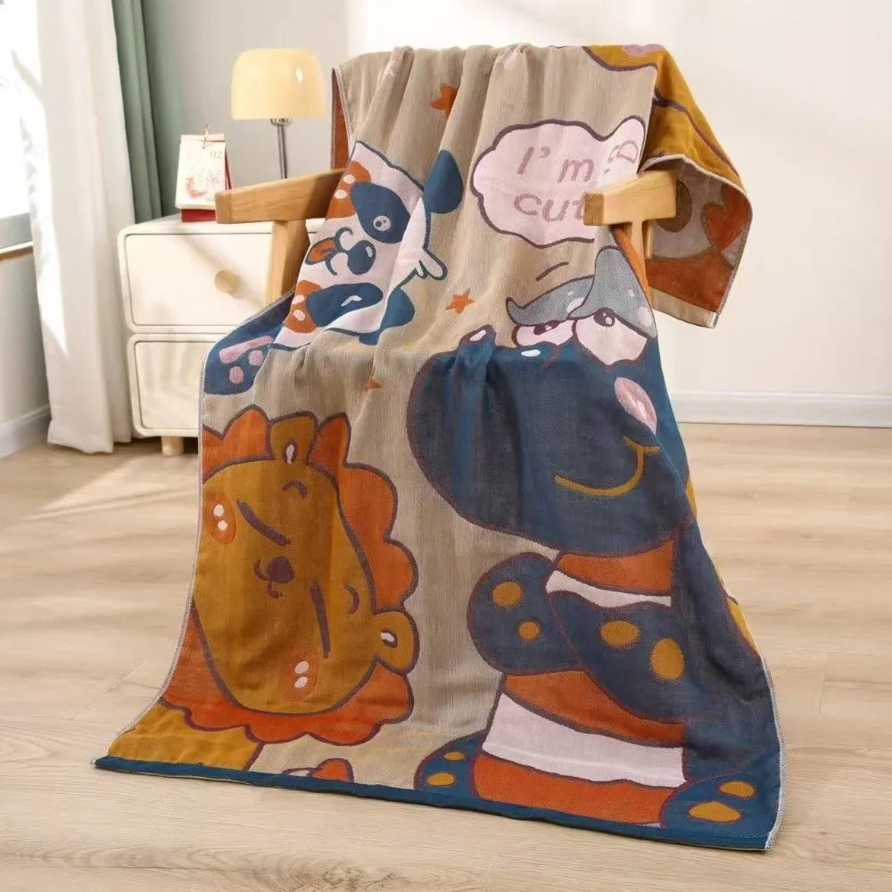 serviette bain multi couches imprimée double face moderne fleurs animaux papillons multicolore opaque années
