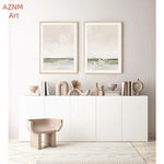 tableau abstrait minimaliste toile beige gris vert vague 40x50cm 30x40cm 20x30cm