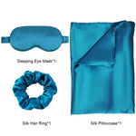 ensemble taie d'oreiller masque sommeil scrunchie soie naturelle vert foncé satiné élégant moderne