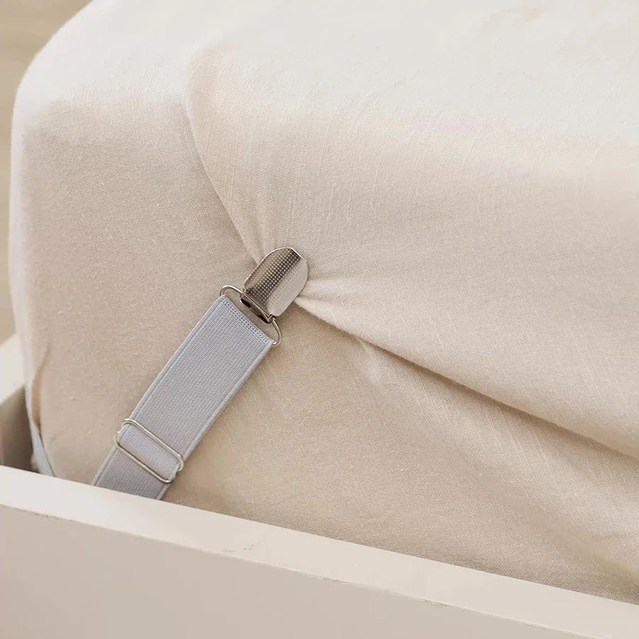 attaches draps réglables sangles élastiques clips métalliques modernes literie rose blanc gris argenté minimaliste