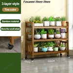 présentoir vertical étagère fleurs mobile bois naturel lattes horizontales moderne 10 niveaux roulettes balconintérieur