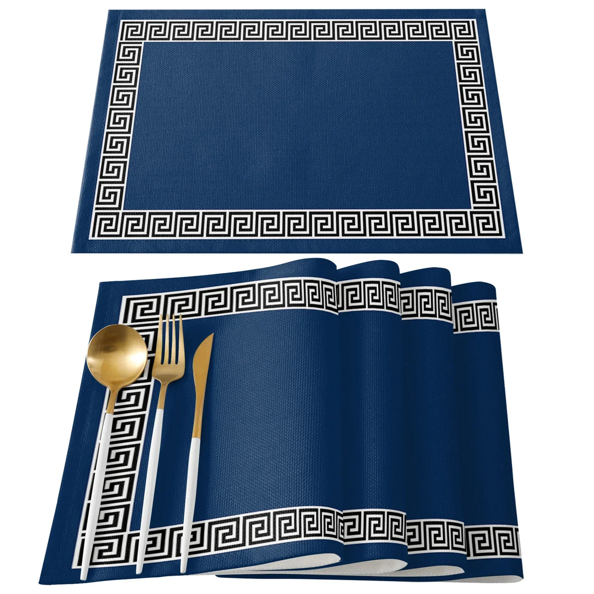 serviettes table classiques motif géométrique rouge gris bleu marine beige