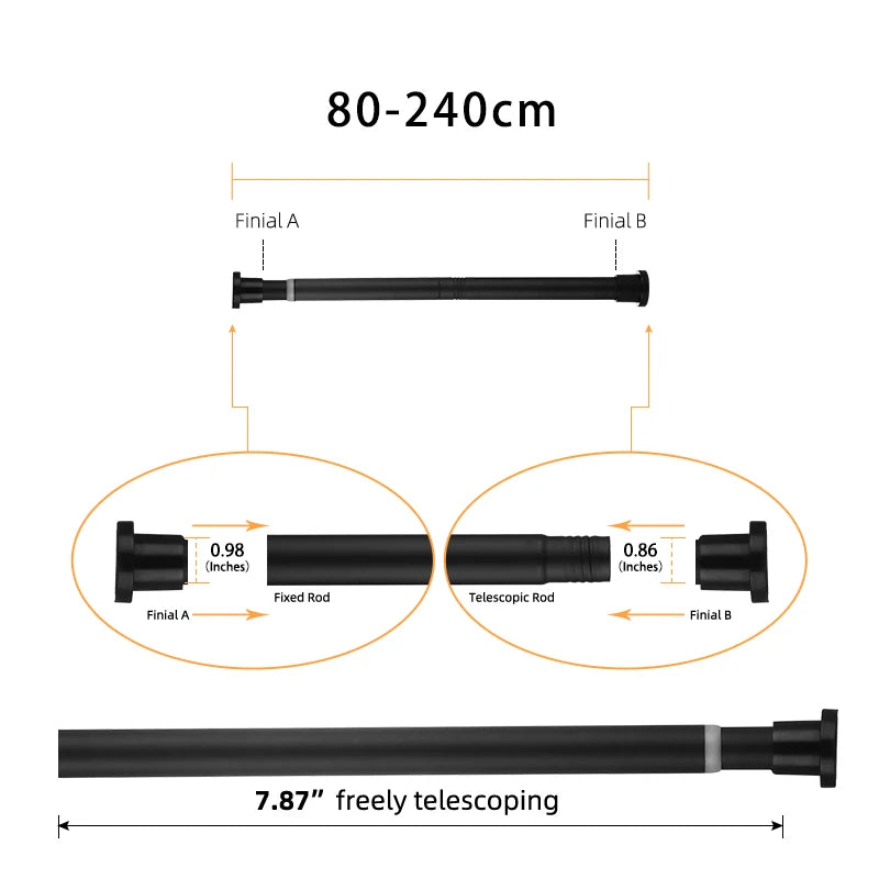 tige tension noire acier inoxydable moderne respectueuse environnement sans perçage salle bain placard fenêtre