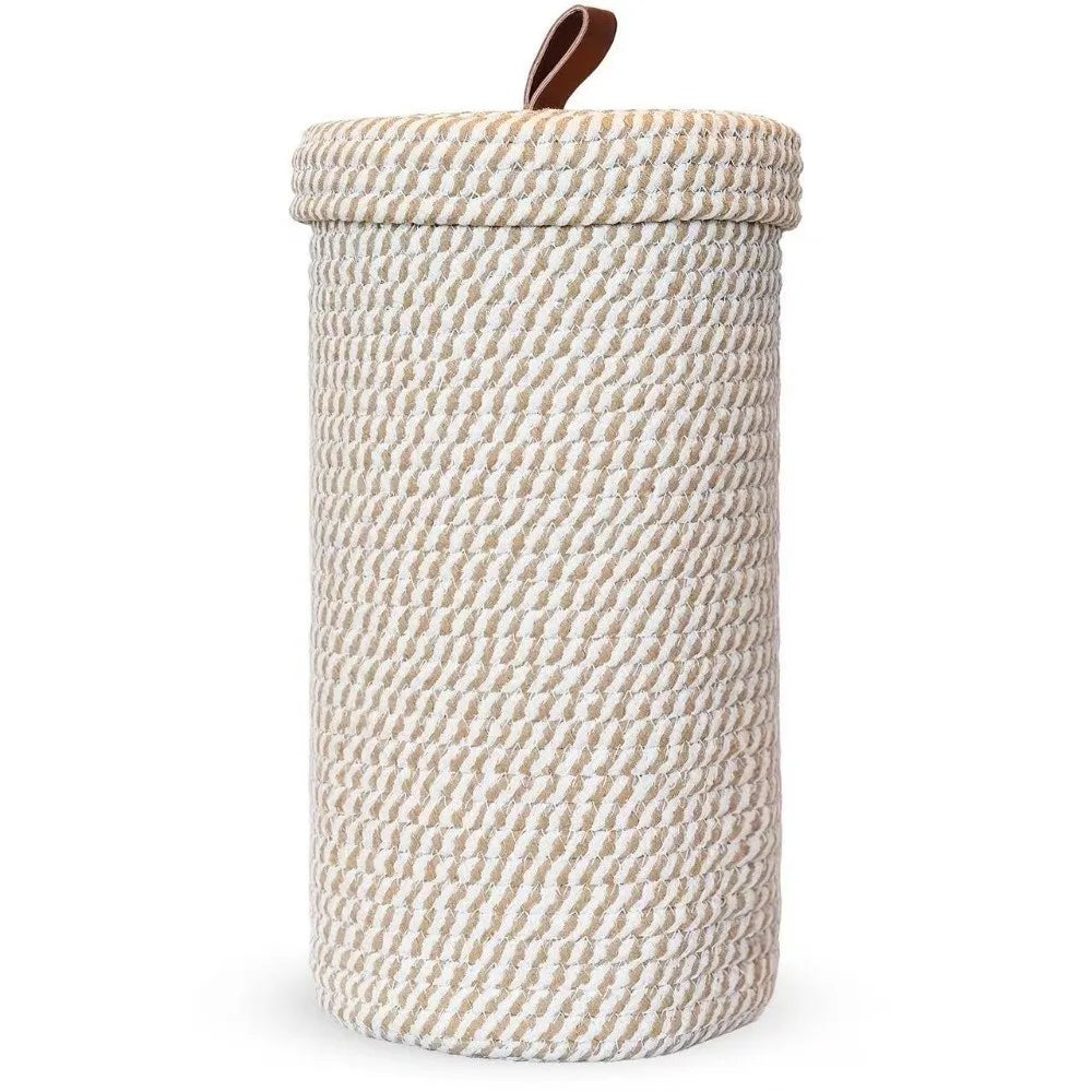 corbeille linge tissée coton blanc beige moderne rustique respectueuse environnement couvercle poignée