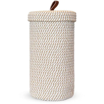 corbeille linge tissée coton blanc beige moderne rustique respectueuse environnement couvercle poignée