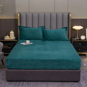 ensemble literie velours côtelé vert émeraude bleu foncé moderne luxueux drap housse taies oreillers