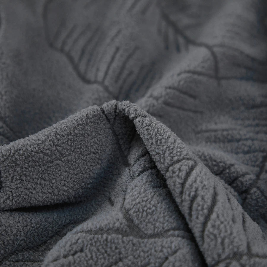 housse canapé lit gris motif feuilles jacquard polaire douce rubans fixation moderne