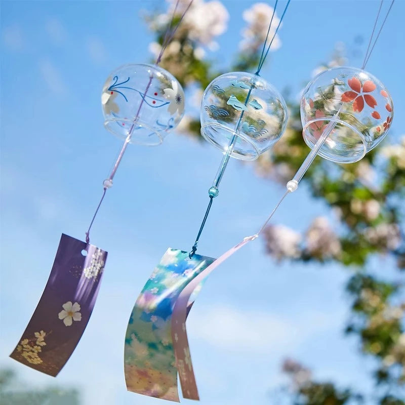 carillon éolien japonais verre fleurs cerisier décoration jardin suspendue mobile vent extérieur
