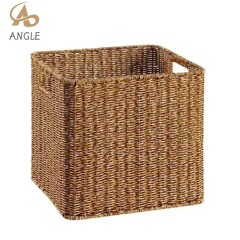 panier tressé marron clair rustique pliable imperméable utilisation multiple respectueux environnement poignées intégrées