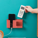 boîte rangement murale moderne double compartiment adhésif smartphone télécommande stylos blanc orange bleu