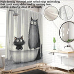 rideau douche chats baignoire illustration humoristique anneaux métalliques opacité blanc gris noir