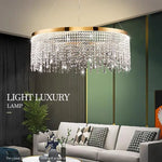 lampe suspendue cristal or moderne élégante chaînes transparentes salon salle manger