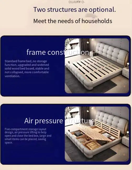 lit moderne minimaliste simili cuir gris clair structure bois vis matelassé chambre coucher