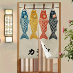 rideau porte poissons koi japonais bleu rouge jaune clips traditionnel polyester opaque
