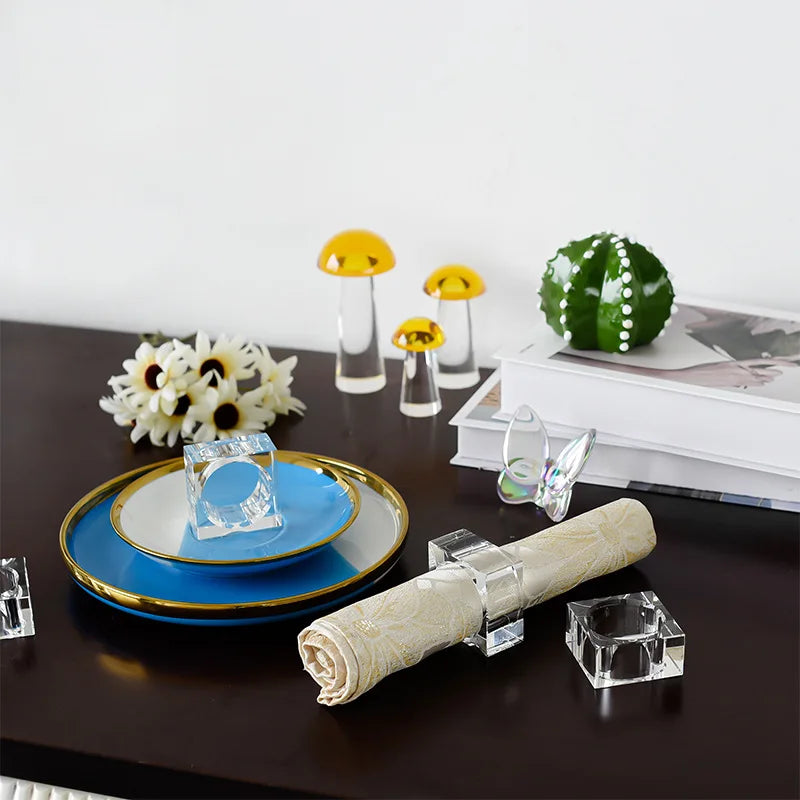 support serviette cube transparent moderne respectueux environnement clips transparents set decoration mariage festive