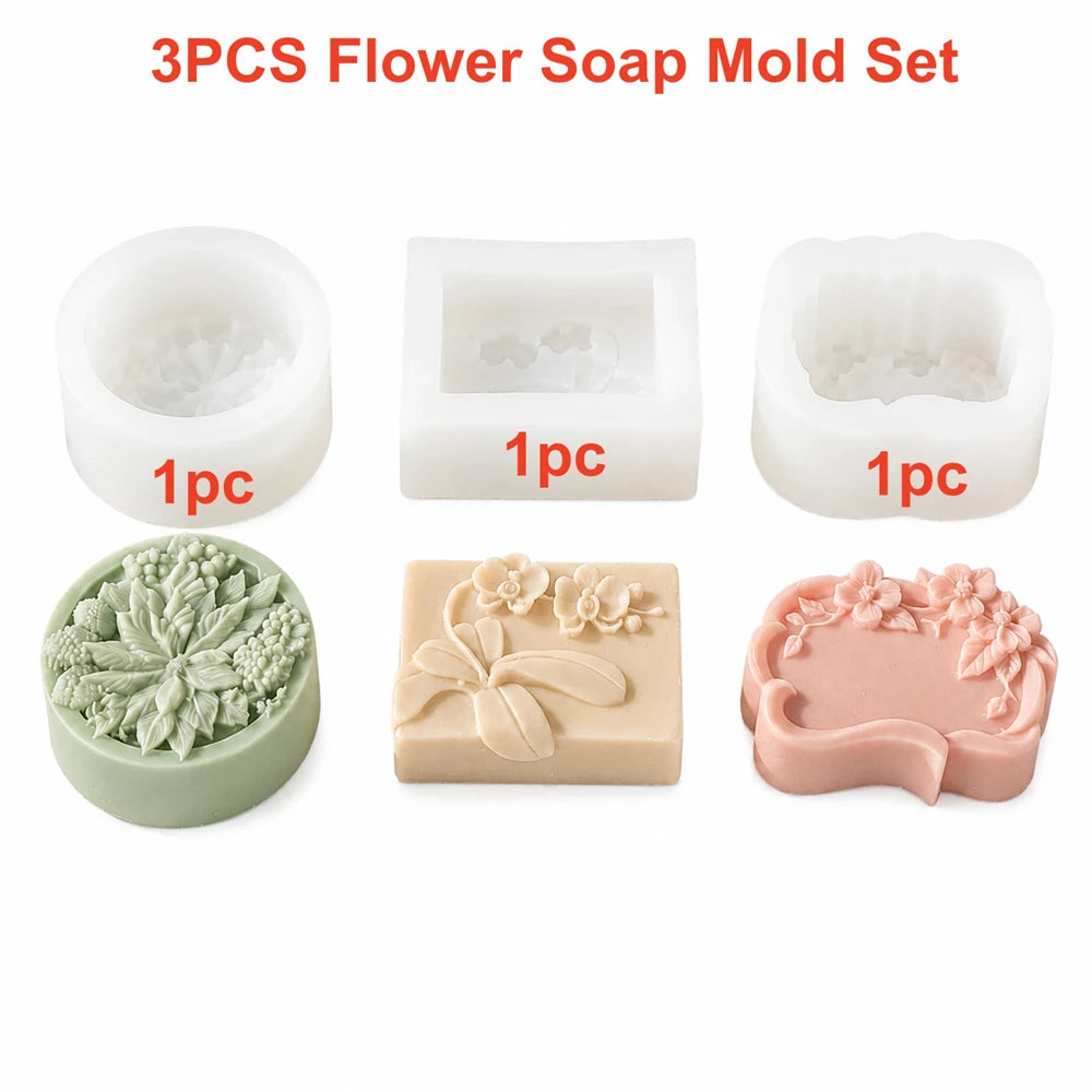 moules savon silicone floral blanc vert rose décoration artisanale diy trois pièces