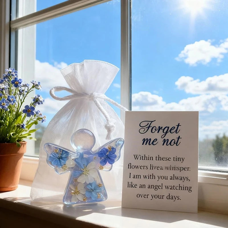 figurine résine ange fleurs transparente sac carte souvenir bleu blanc violet roseclair decorative spiritual