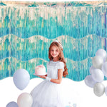 rideau festif iridescent bleu vert argent moderne mariage anniversaire ondulé 300cm 380cm